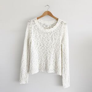 Leith Off White Popcorn Knit Long Sleeve Sweater Size L